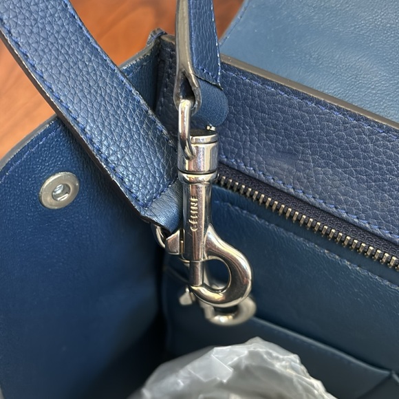 CELINE navy blue leather & suede TRAPEZE MEDIUM Bag - Picture 12 of 13